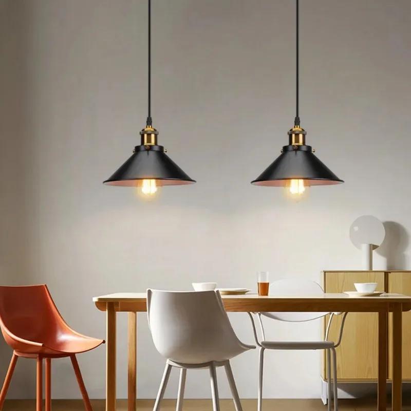 1/2/3 Heads Black Modern Design Pendent Ceiling Light Vintage Hanging Lampshade for Home Living Room Kitchen Decorative Lighting