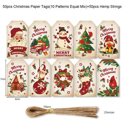 50Pcs Christmas Gift Tags Paper Labels DIY Gift Wrapping Packaging Supplies Xmas Tree Hanging Ornaments 2024 New Year Decoration
