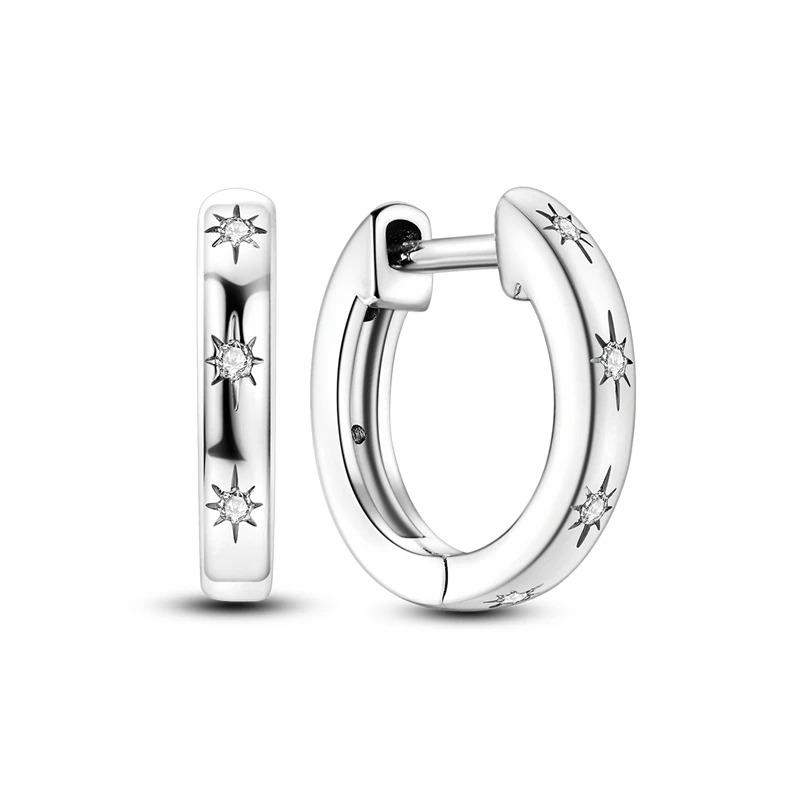 New 925 Sterling Silver Star Moon Earrings for Women Sparkling Zircon Ear Studs Luxury Romantic Fine Jewelry Gift for Girl