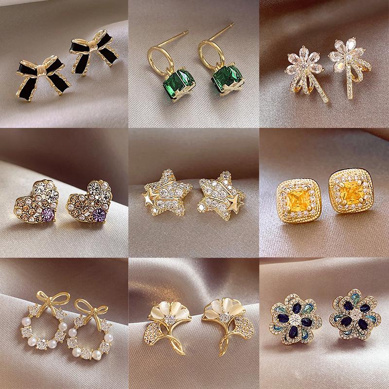 French Retro Zircon Pearl Earrings: Light Luxury 925 Silver Needle Jewelry