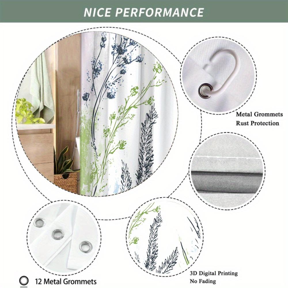 Abstract Botanical Shower Curtain - Delicate Branches & Blue Flowers, Minimalist Whimsical Design, Durable Polyester, 12 Hooks