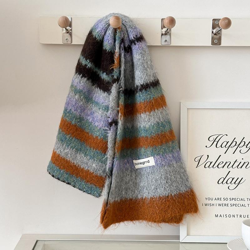 Colorful Striped Japanese Knitted Scarf Female Winter Fashion Warm Neck Scarf Students Korean Version of The Male Couple Models
