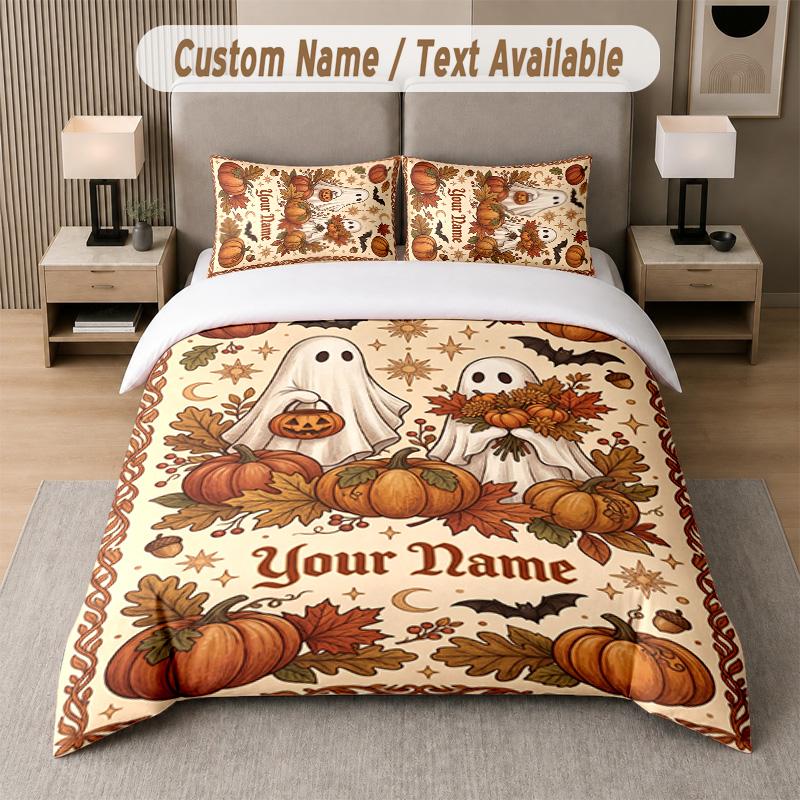 Halloween Theme Custom Text Or Name 3Pcs Bedding Set 1 Flat Sheet & 2 Pillowcases Personalized Home Bedding
