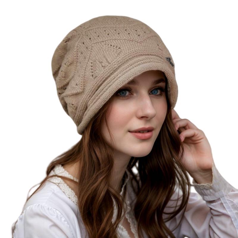 Koreanische Mode Vielseitige Damen Winter Strickwolle Beanie für Großen Kopfumfang