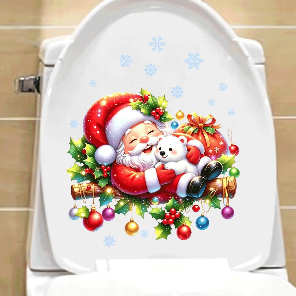 Cartoon Santa Claus Toilet Cover Decoration Sticker for Bathroom Toilet Cover Decoration
