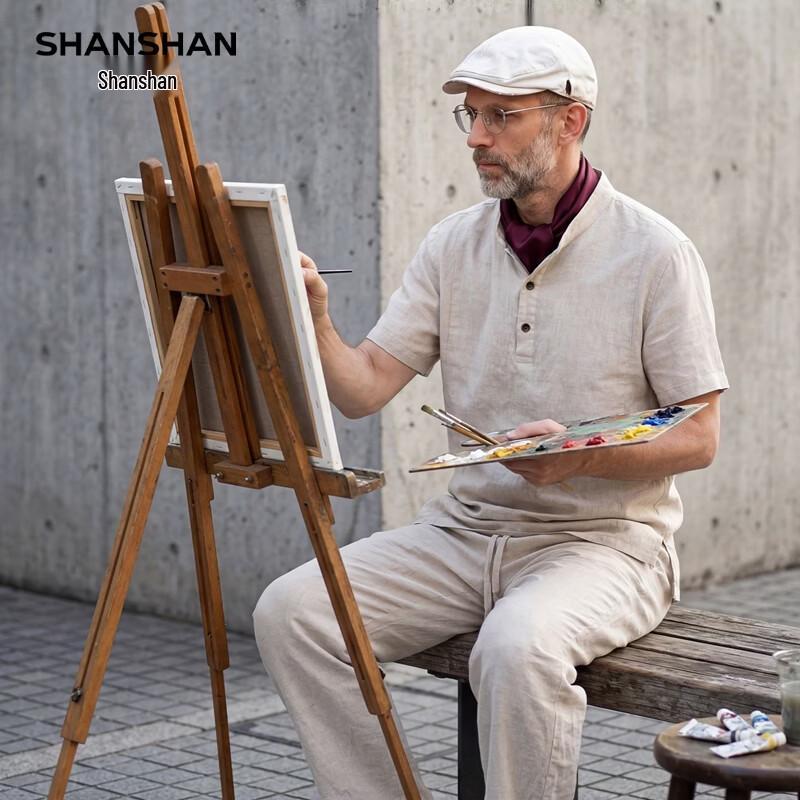 SHANSHAN Men's 100% Linen Short-Sleeve T-Shirt Set