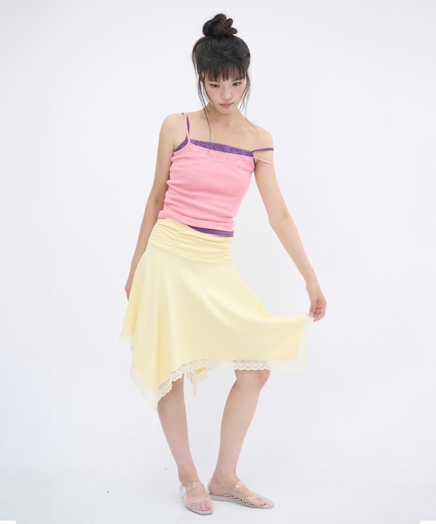 Isjabaibeu Lace Point Unbalanced Skirt - Yellow