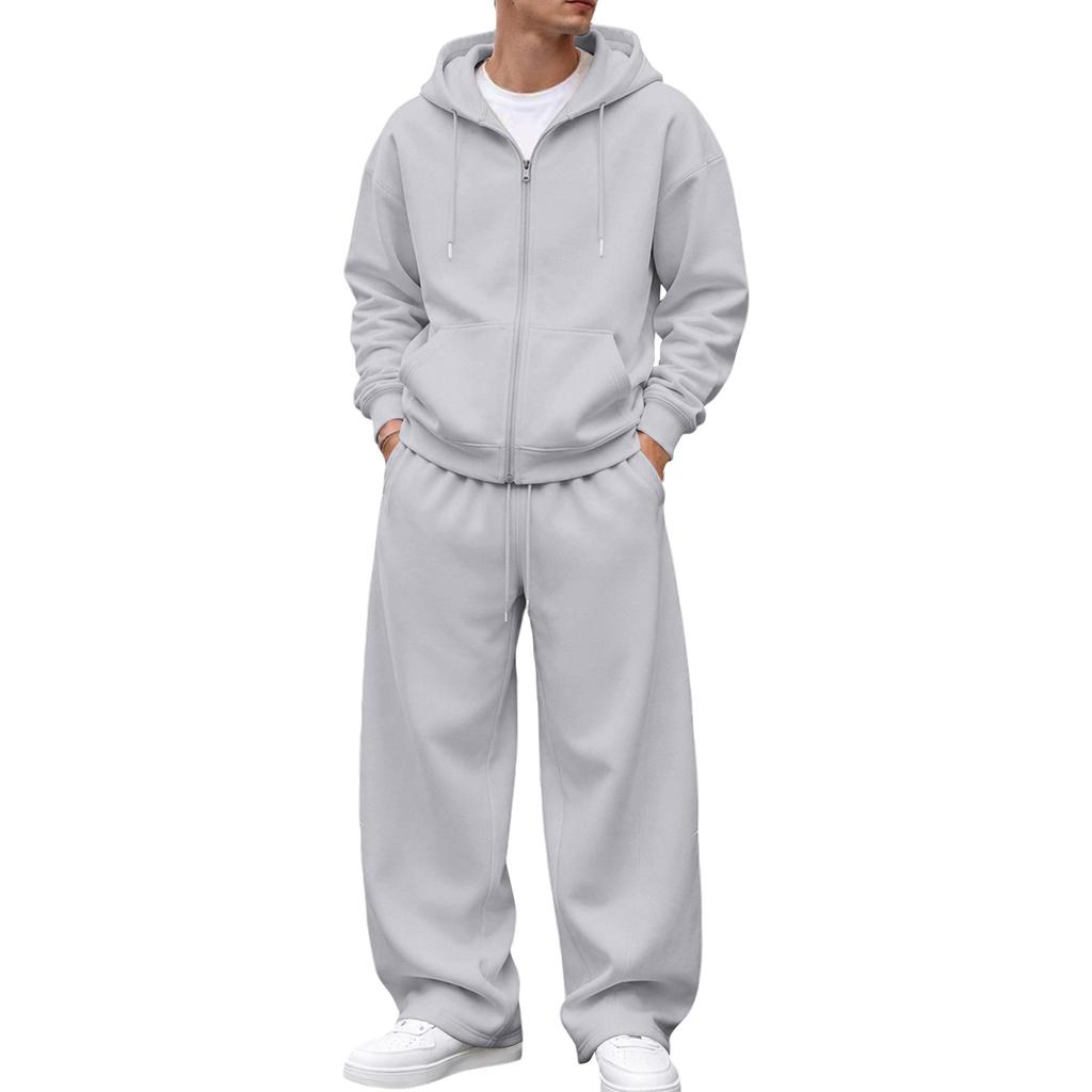 Zip-Up Hoodie and Sweatpants Set for Winter Casual Wear