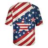 Men's Casual Waffle Knit Short Sleeve Shirt Button Front Patriotic Star Print Lightweight Breathable Summer Top