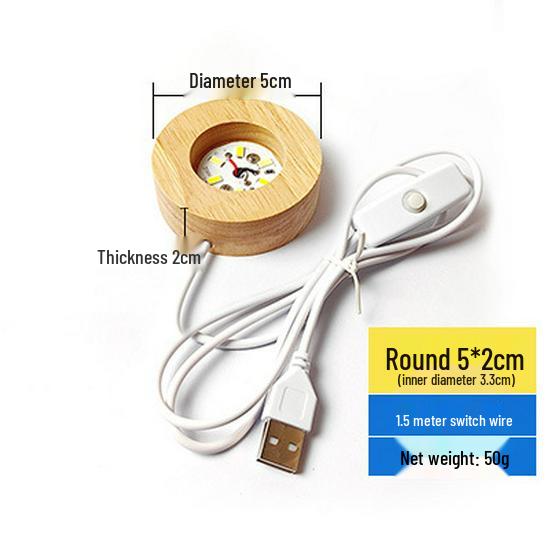 

Світлодіодний нічник з масиву дерева, з USB-підключенням, Тепле та біле світло, Кругла світна кришталева куля-основа, Настільна лампа 5В White