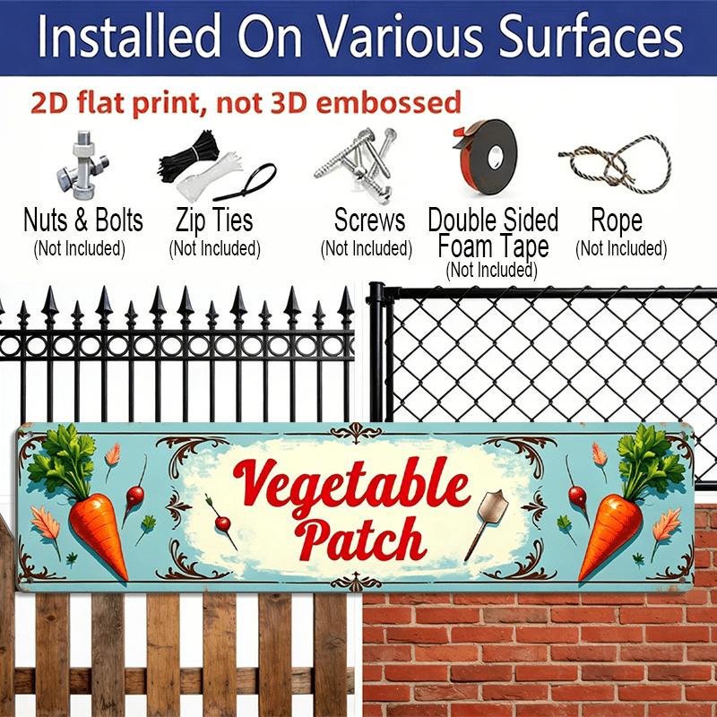 2D Flat 1pc, [Vintage Metal Sign] Rustic Metal "VEGETABLE PATCH" Sign | Vintage Garden Design Wall Art for Home, Kitchen, or Garage Decor (15.74 X