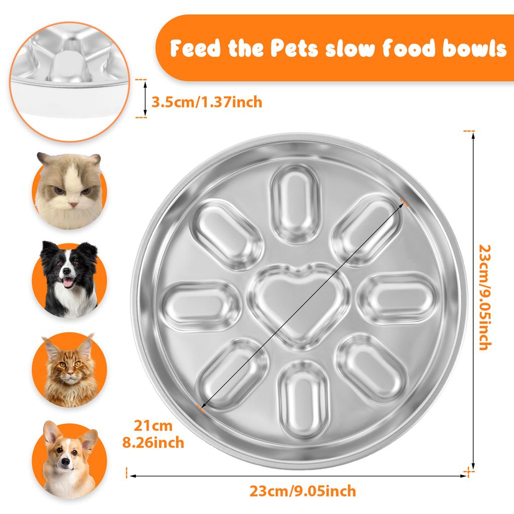 Stainless Steel Pet Bowl Anti Choke Dog Slow Food Bowl with Non Slip Base Double-sided Usable Cat Feeding Bowl Home Pet Supplies