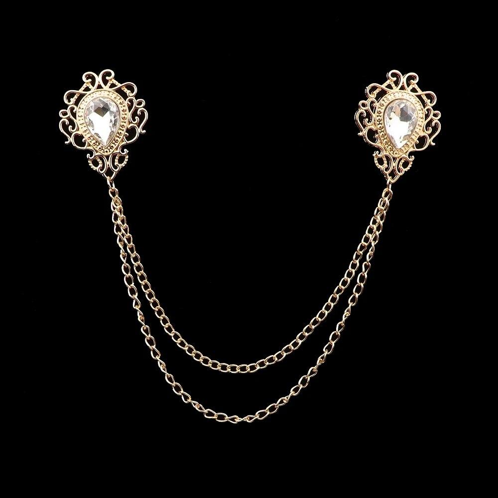 

Брошь со стразами в стиле ретро, ​​костюмная рубашка, цепочка с кисточками, булавка на лацкане, женские и мужские украшения, сплав, брошь на воротнике