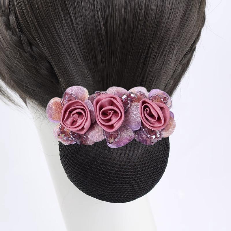 Women Hair Bun Cover Net Snood Hairnet Bow Barrette French Hair Clip Bow Ribbon Flower Hair Accessories For Banks Hotels Staff