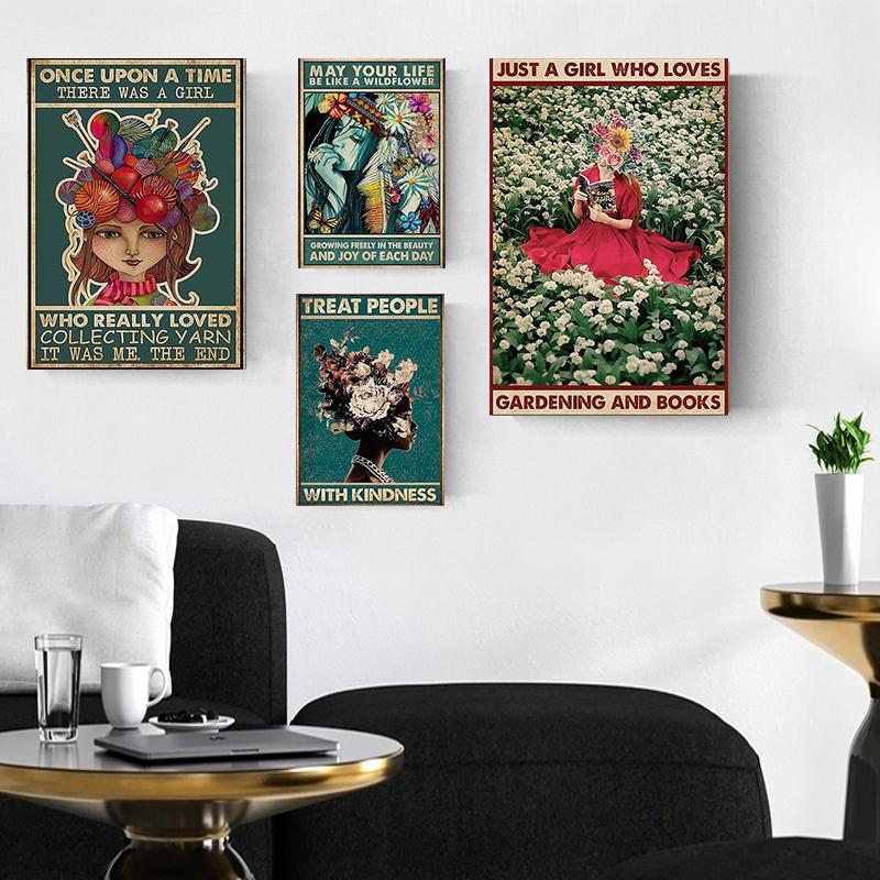 Vintage umění Květinová malba Obraz na plátně Módní slogan Kadeřnictví Plakáty a obrazy Nástěnné obrazy do obývacího pokoje Domácí dekorace