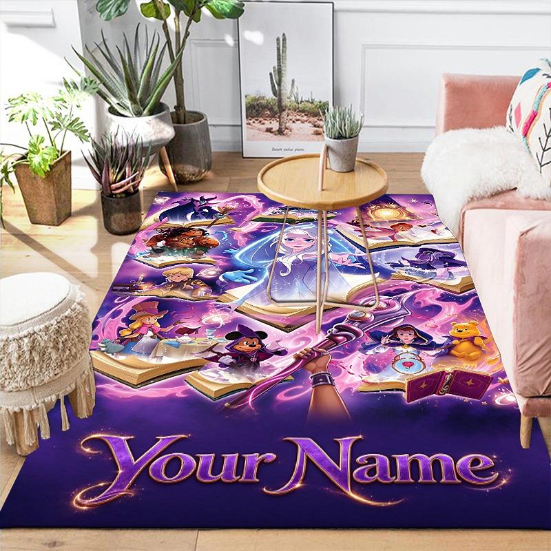 Custom 1Pc Mystical Magic Academy Starlit Spellbooks Flannel Personalized Rug Non Slip Floor Mat Soft Carpet for Living Bedroom Office Home Decor Gift