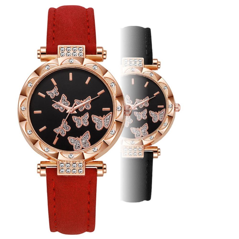 Butterfly Dial Quartz Watch Rhinestone Wristwatches Elegant Women Watches  Women