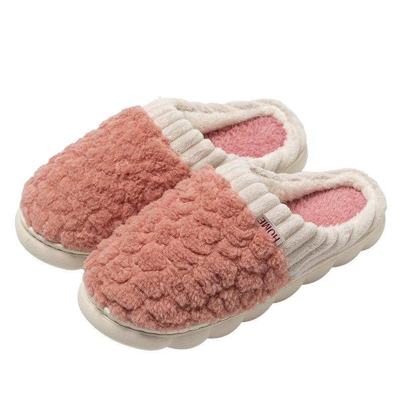 Cotton slippers autumn and winter thick bottom comfortable simple color matching plush indoor home warm couple shoes