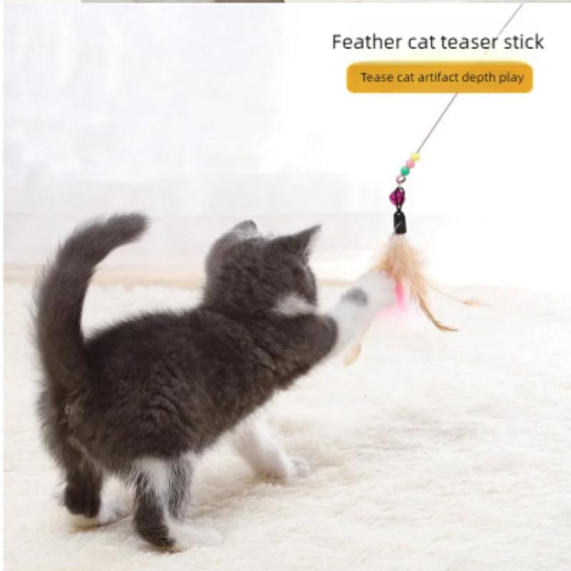 1PC Metal Wire Funny Cat Stick Pet Toy with Feather Bell - Interactive Cat Rod for Feline Entertainment, Top Cat Toys Supplies