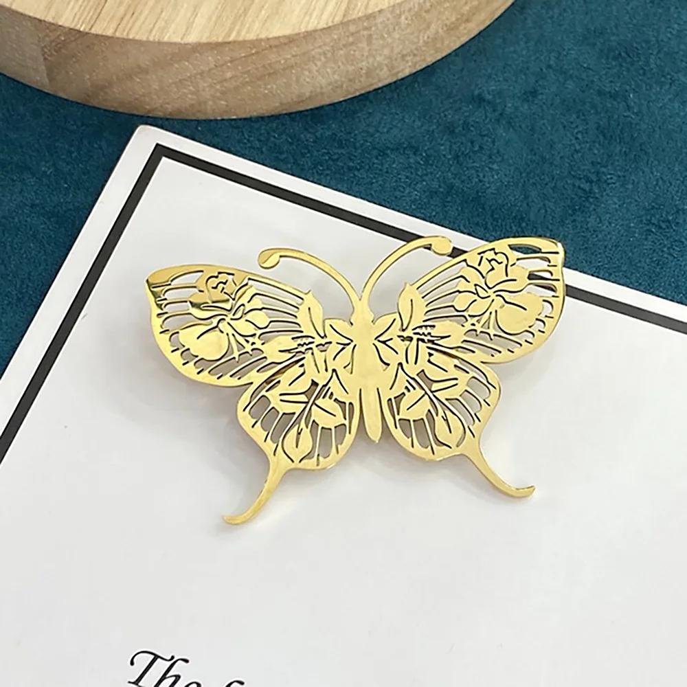 Stainless Steel Butterfly Brooch Gold Color Hollow insect Pattern Brooches Female Coat Dress Badge Women's Jewelry party Gift