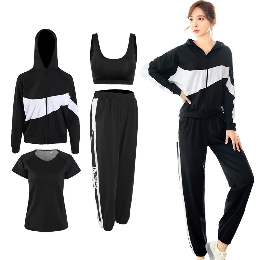 Shuanau Yoga and Sportswear Padded Top and Bottoms for Training and Perfect for and Winter Women's 4-Piece Set, Stretchy, Moisture-Wicking,