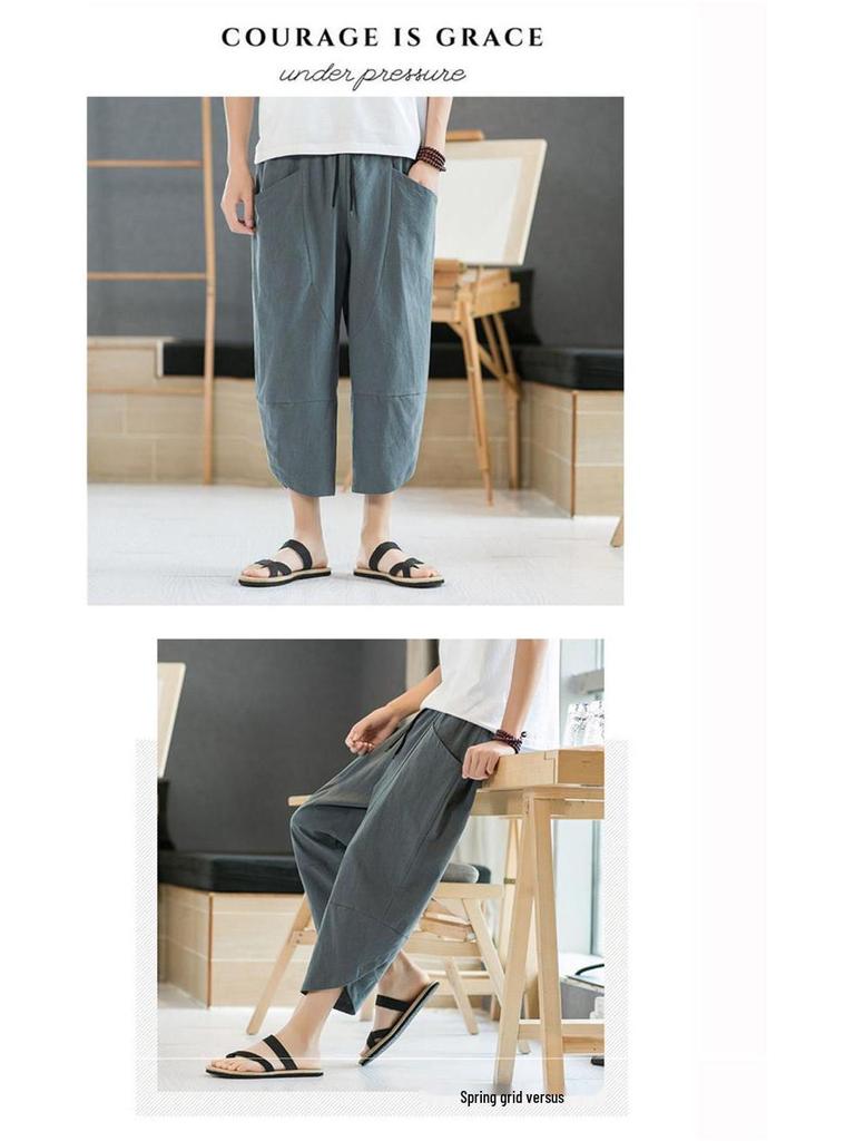 Men's Lightweight Cotton-Linen Wide-Leg Casual Pants