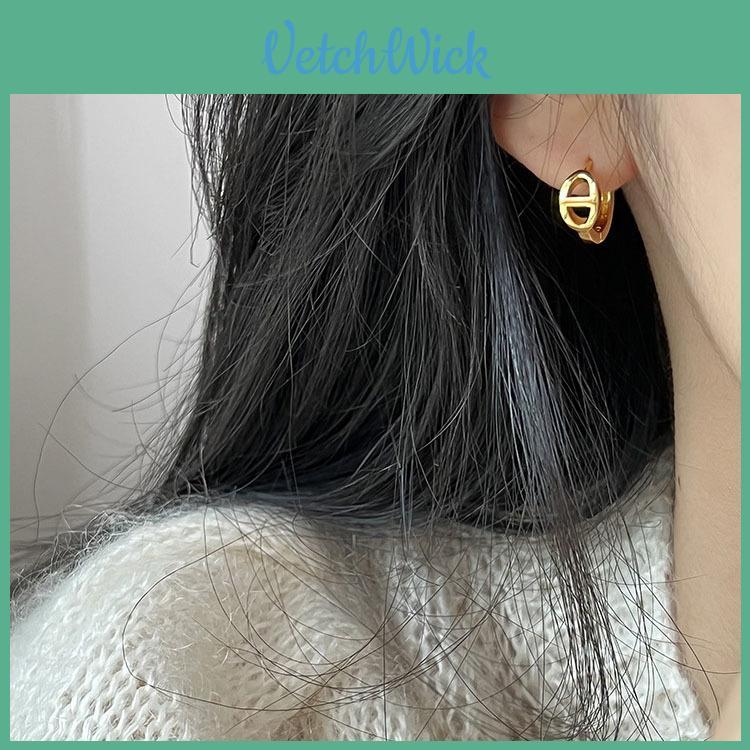 Pure Silver S925 Pig Nose Ear Studs Retro French Style Earrings For Women