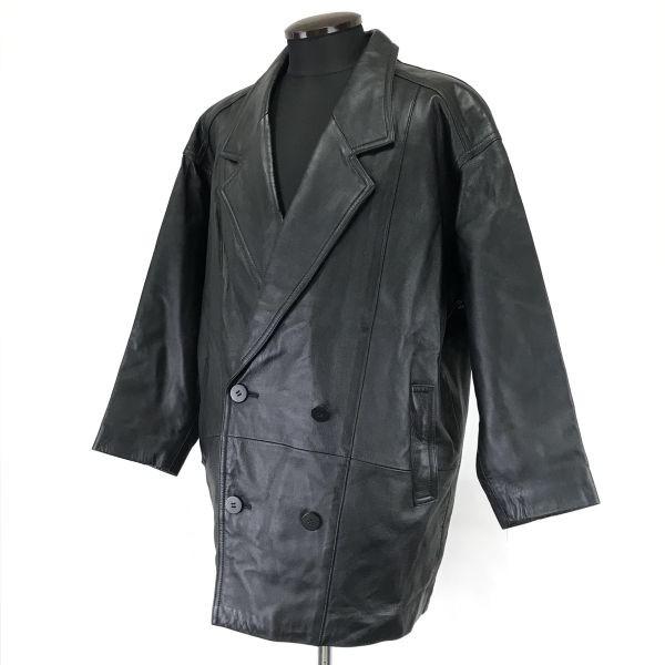 Made In Japan Sheepskin Double Button Leather Jacket Men XL Black Oversized(USED)