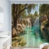 Sunlit Waterfall Shower Curtain Turquoise Pool Rock Walls Lush Trees Polyester Machine Washable with 12 Hooks for Bathroom Decor
