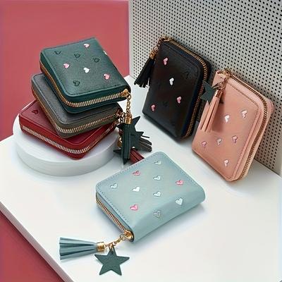 Fashion Synthetic Faux Leather Wallet with Tassel Accents, Zippered Clutch for Credit Cards, Faux Leather Lined, Hand Washable - Accessory for Women