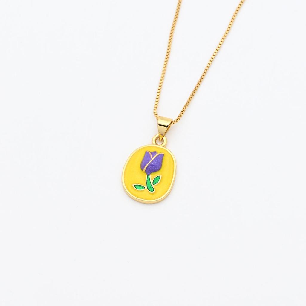 Tulip-Shaped Oil Painting Style Drip Flower Pendant Necklace - DIY Jewelry Accessory