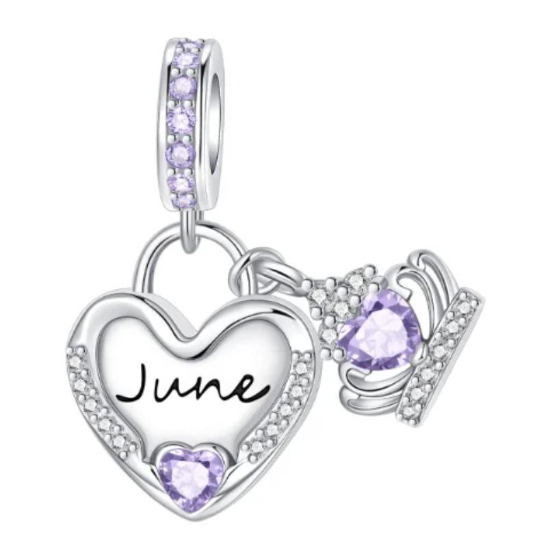 Sparkling Birthstone Charms Copper Heart Key Birthday Pendant Fit Original Necklace Bracelet Women Jewelry Diy Gift
