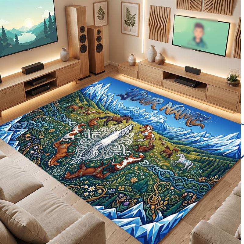 Mushroom Forest Theme Crystal Velvet Floor Rug Personalized Custom Name Text Warm Carpet Home Decoration