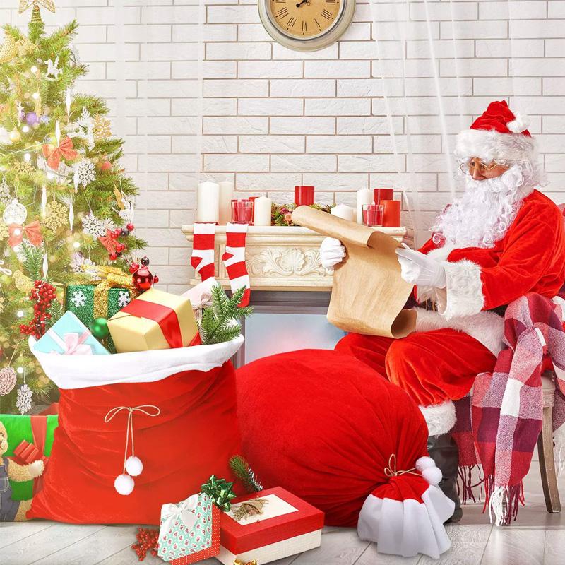 1PC with Drawstring Cord for Xmas Present Toys Sack Bags 70x50cm Velvet Large Santa's Present Santa Claus Bags Christmas