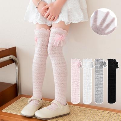 Medias para Bebé Niña Lazo Calcetines Largos de Bota Medias Verano Finas Transpirables Calcetines de Moda Hasta la Pantorrilla Calcetines Hasta la Rodilla Para Adolescente Coreano