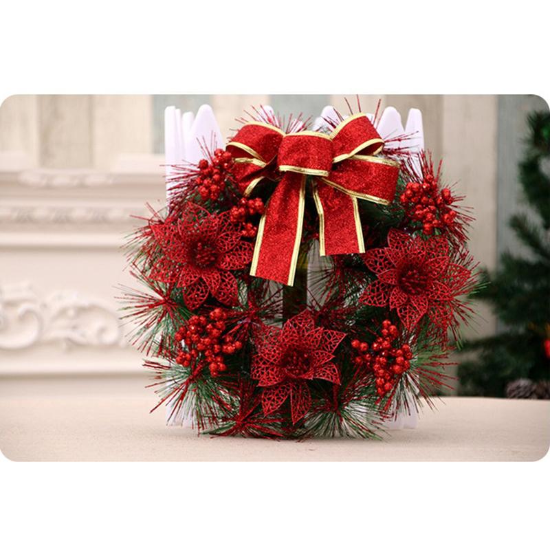 Christmas Wreath With Lamp Bow Ball Big Red Flower Navidad Party Wall Door Window Fireplace Staircase Balcony Garden Wreath