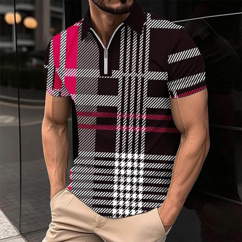 Plus Size Men s Clothing Striped Polos T-Shirts Summer Short Sleeve 3d Printed Streetwear Male Zippers POLO Tee Casual Tops S