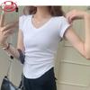 Langsha Irregular V-Neck Slimming Short Sleeve T-Shirt