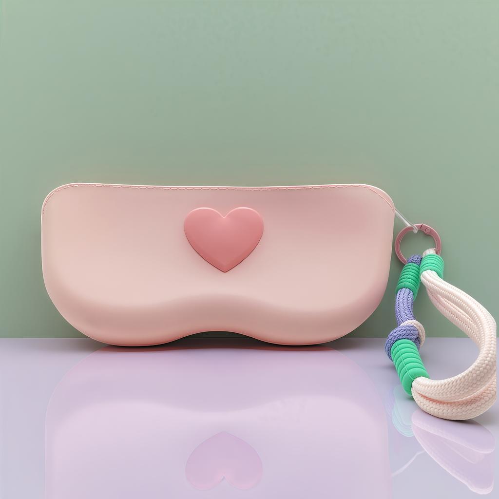 Silikon-Brillenetui mit Liebesthema, neu mit Verschluss, modisches tragbares Sonnenbrillenetui