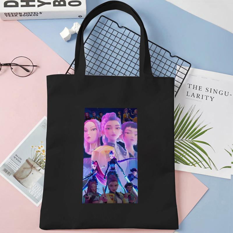 Cartoon K Pop Demon Hunters Women's Shoulder Pouch Fashion Canvas Bags Adorable Tote Bags Printed Handbag Shopping Bags Birth Date Gifts