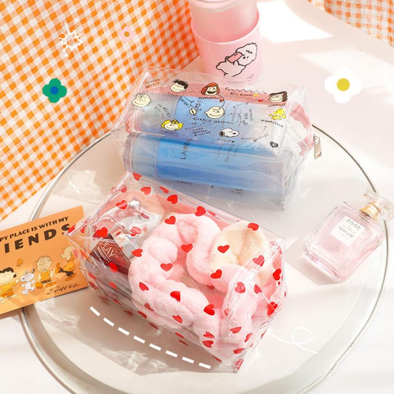 Transparent Large Capacity Pencil Case Cute Cartoon Printing Portable Cosmetic Bag For School Office