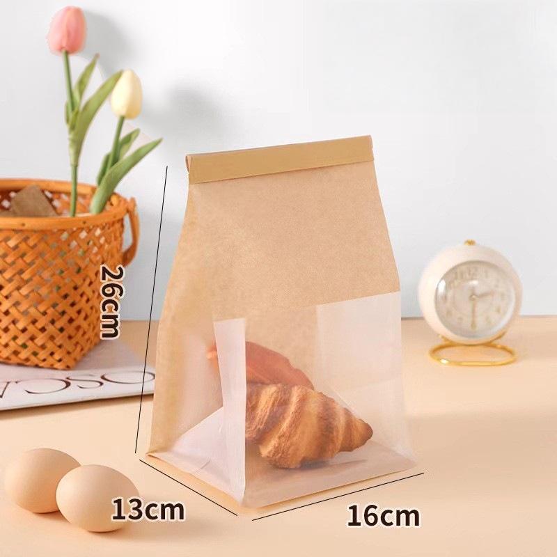 20pcs StoBag Kraft Bakery Bags with Clear Window Reclosable Zipper Bags for Bread Cookies Pastry Candy Cafe Takeout
