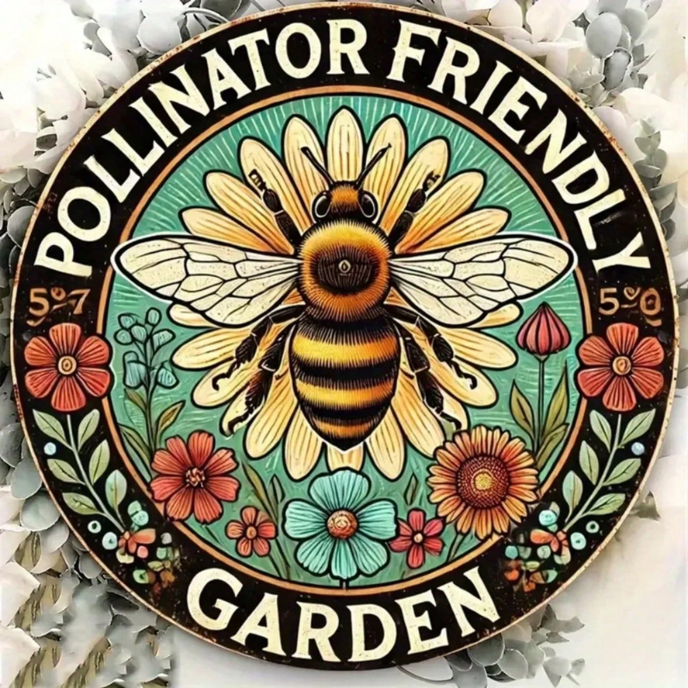 

Vintage Bee Floral Metal Sign Waterproof Aluminum Garden Wall Art 20x20 різнокольоровий