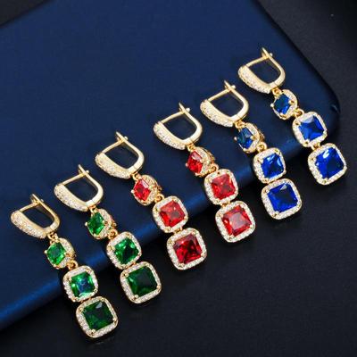 High Quality Zircon Blue Green Long Dangle Fashion Ladies Jewelry
