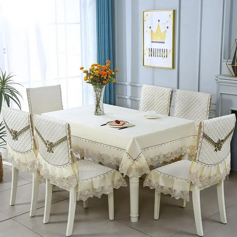 Rectangular Dining Table Cloth Chairs Cover Set Home Tea Table Cloth Lace Chairs Cushion Round Tablecloth Anti Slip Stool Cover