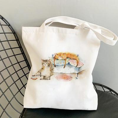 Kawaii Donna Shopper Casual Simplicity Alta Capacità Femminile Borsa di Cotone Tela Tote Borse per la Spesa Cat Girl Tessuto Borse a Mano