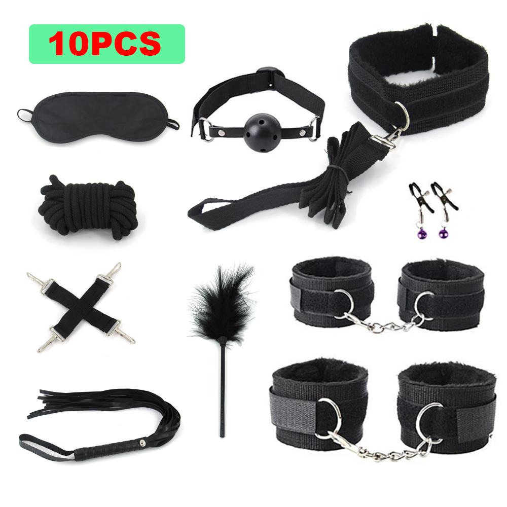BDSM Bondage Set Sex Product Erotic Toys For Adults Games Plush Leather Handcuffs Nipple Clamps Gag Whip Rope Anal Plug