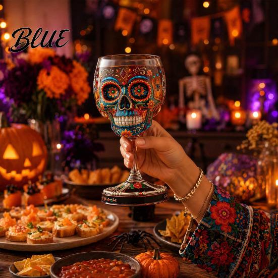Themed Party Wine Glass Gothic Skull Glass Hand Painted Skeleton Goblet Day of The Dead Altar Accessory Decor Unique Bar Gift for Halloween Luxury