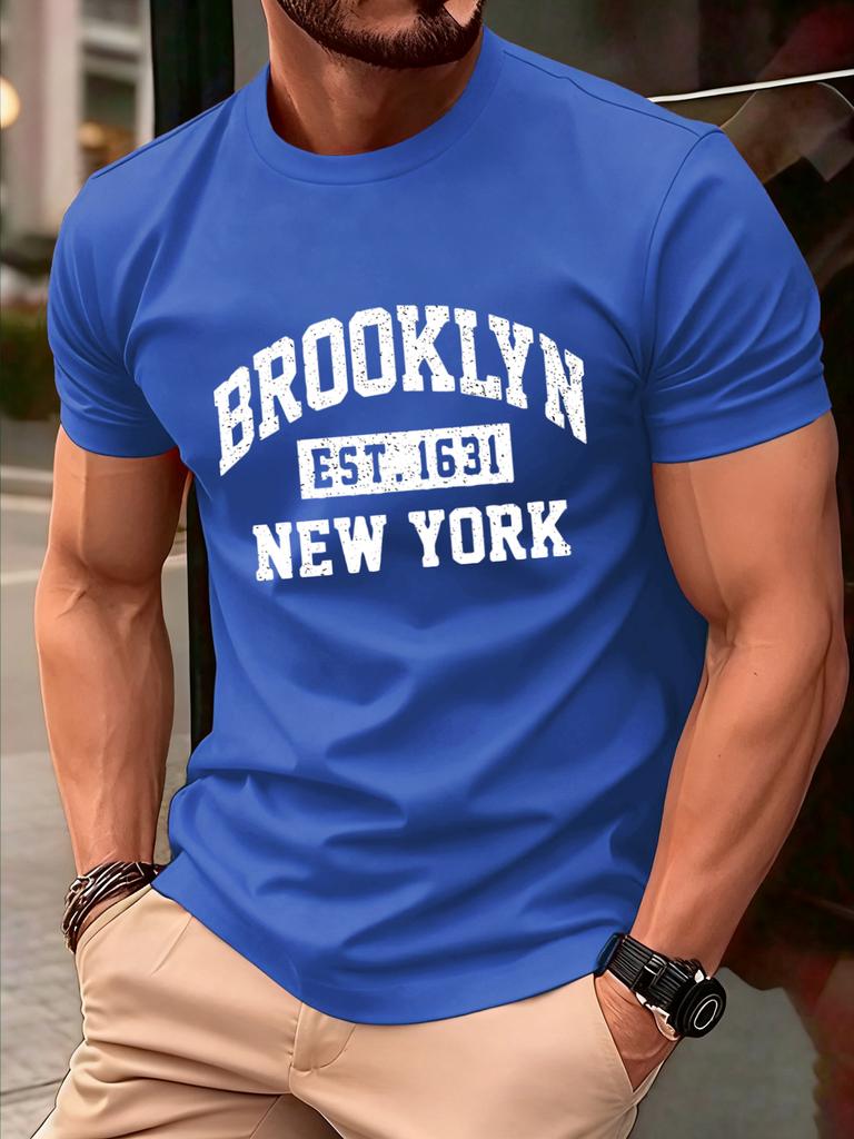 Brooklyn New York City Print T Shirt Men Fashion AllMatch Streetwear Crewneck Cotton Clothing Unisex Summer Loose TShirts