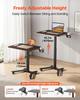 Standing Desk, Adjustable Height Mobile Stand Up Desk w/ Casters, 715 x 520 mm Small Computer Sit Stand Rolling Workstation w/ Hook, 15 kg Capacity,
